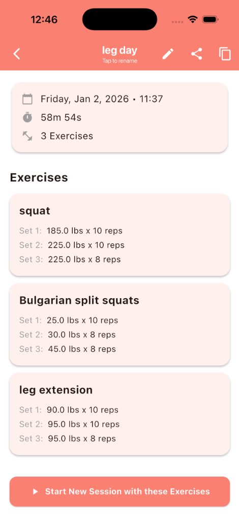 Workout History Breakdown